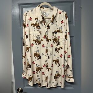 WRANGLER RETRO Women’s snap closure rayon “bucking bronco” shirt NWT Size XXL